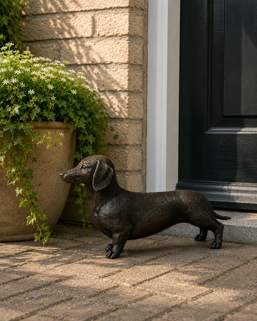 Bronzen beeld / TECKEL / 35 cm lang / tekkel / reu