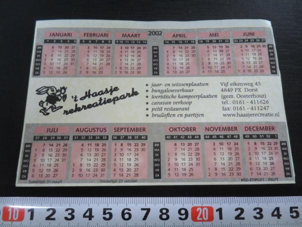 sticker Kalender 2002 Dorst 't HAASJE Rekreatiepark, Ophalen, Zo goed als nieuw