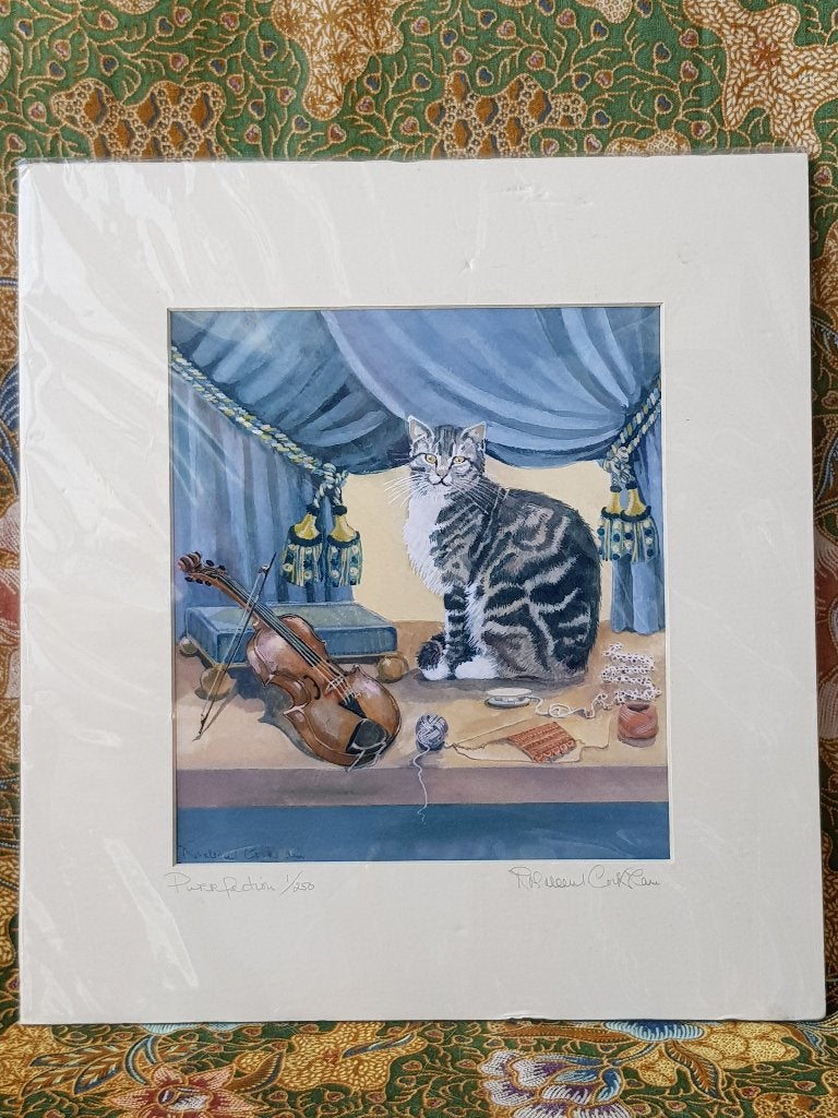 Mooie originele litho uit Engeland van poes of kat 27-28 cm., Antiek en Kunst, Kunst | Litho's en Zeefdrukken, Gelimiteerde oplage