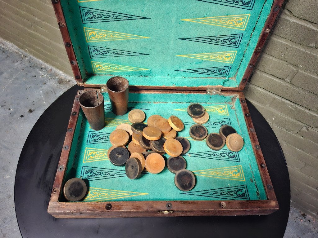 Groot Antiek Houten Backgammon Spel, Ophalen
