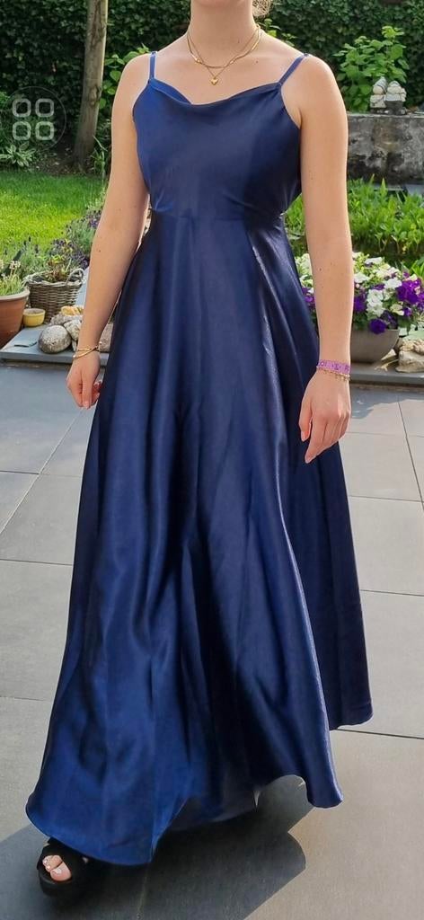Elegante donkerblauwe galajurk - Maat S, Kleding | Dames, Blauw, Ophalen of Verzenden, Zo goed als nieuw, Maat 36 (S)