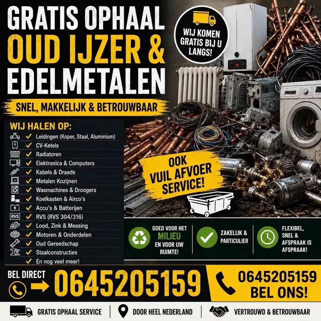 Gratis ophaaldienst oud ijzer en metalen Noord-Holland, Ophalen of Verzenden