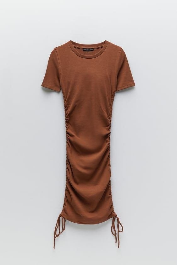 Brown ruched dress (ZARA), Maat 38/40 (M), Bruin, Zara, Nieuw