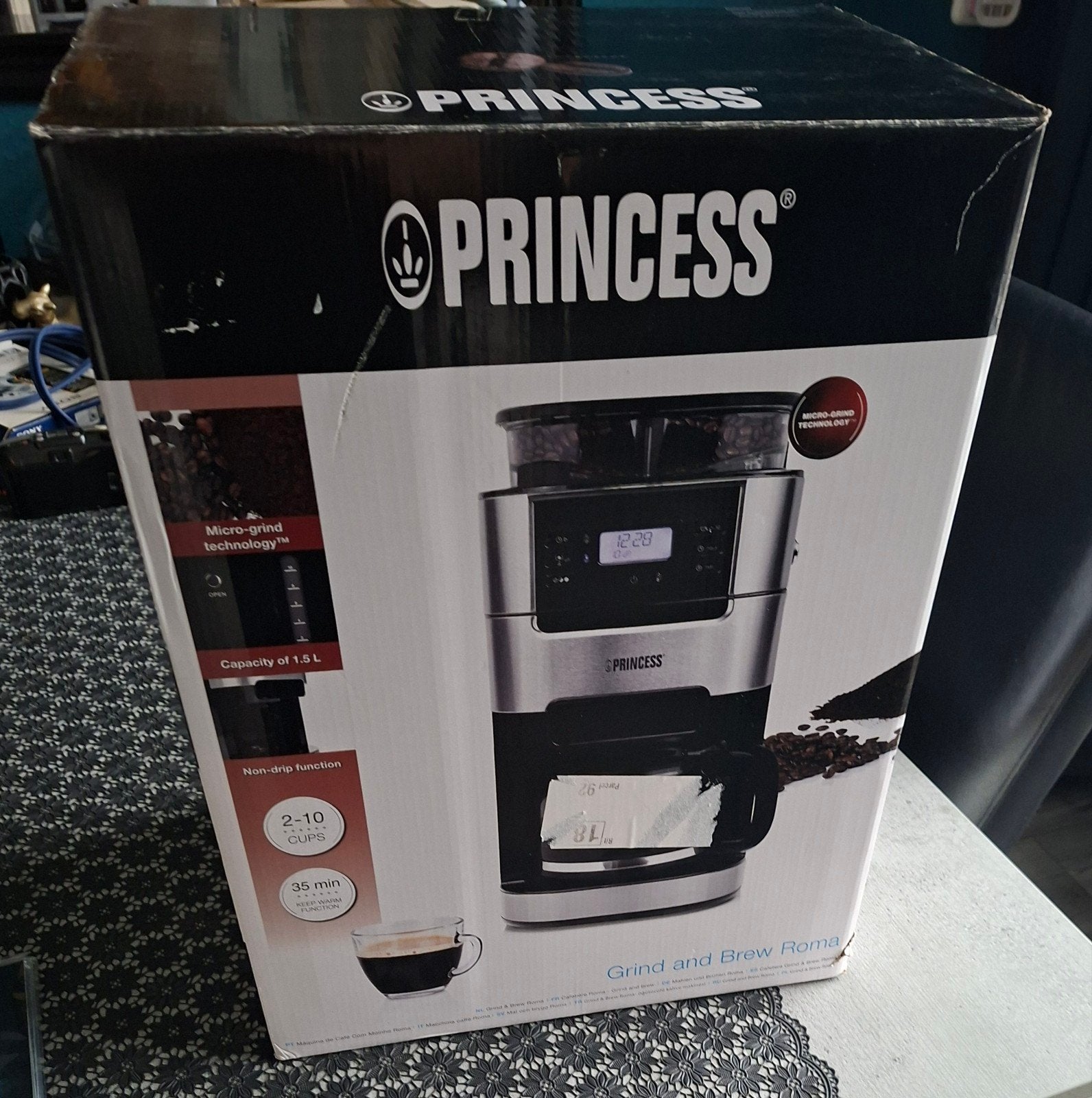 Princess Grind & Brew Roma koffiezetapparaat, Witgoed en Apparatuur, Koffiezetapparaten, Ophalen, Koffiemachine, Koffiebonen