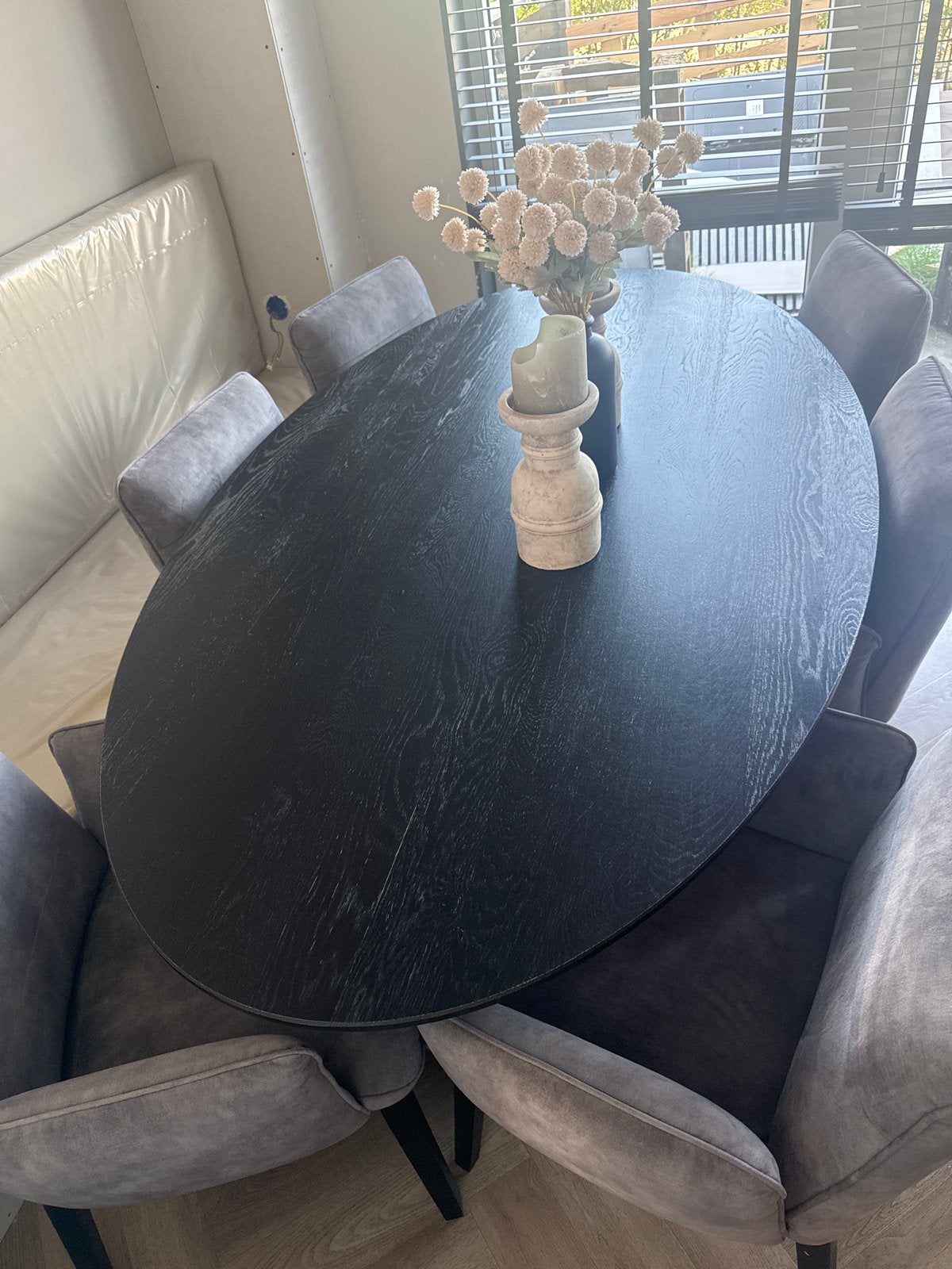 Ovale eettafel met spinpoot - Zwart eikenhout, Ophalen, Gebruikt, 100 tot 150 cm, Eikenhout
