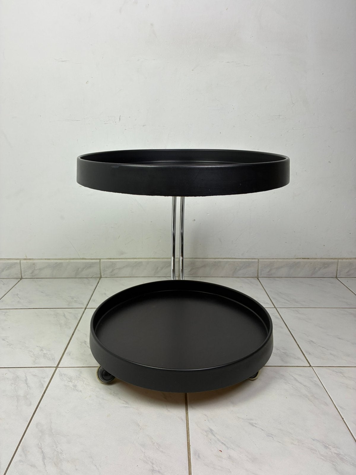 Vintage ronde trolley bijzettafel, Huis en Inrichting, Ophalen, 50 tot 100 cm, 25 tot 50 cm, Kunststof
