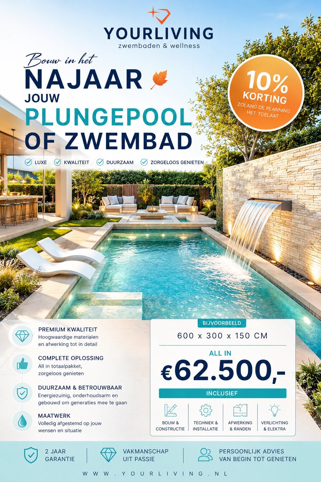 Luxe Inbouwzwembad of Plungepool - Yourliving, Tuin en Terras, Zwembaden, Rechthoekig, Ophalen, 120 cm of meer, 300 cm of meer