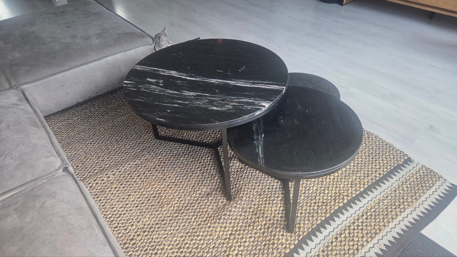 Salontafel set - Zwart marmerlook met stalen onderframe, Huis en Inrichting, Ophalen, Modern, Industrieel, Luxe, 50 tot 100 cm