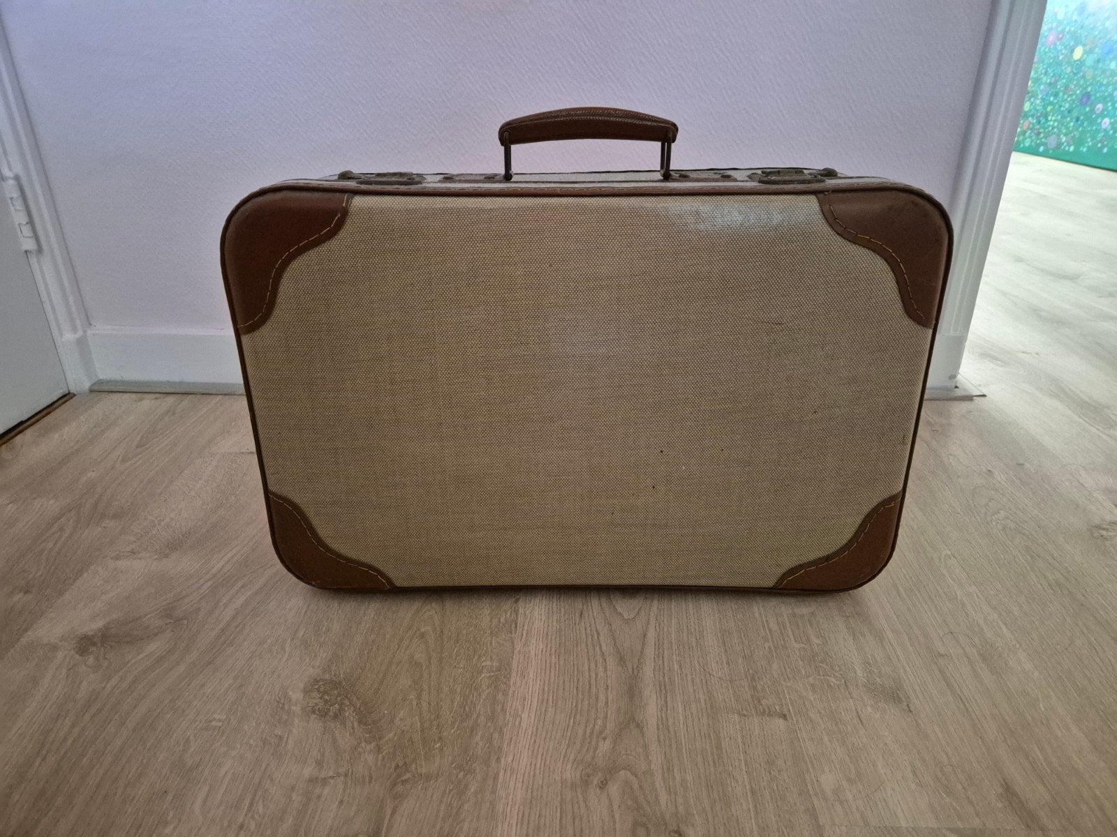 Vintage Koffer - Beige met Bruine Details, Antiek en Kunst, Ophalen