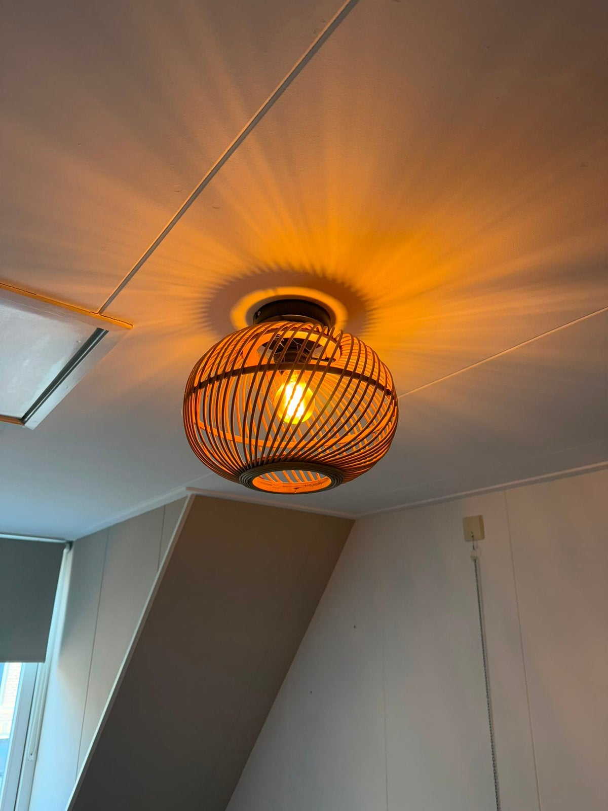Plafon lamp (hout), Huis en Inrichting, Lampen | Plafondlampen, Ophalen, Zo goed als nieuw, Hout