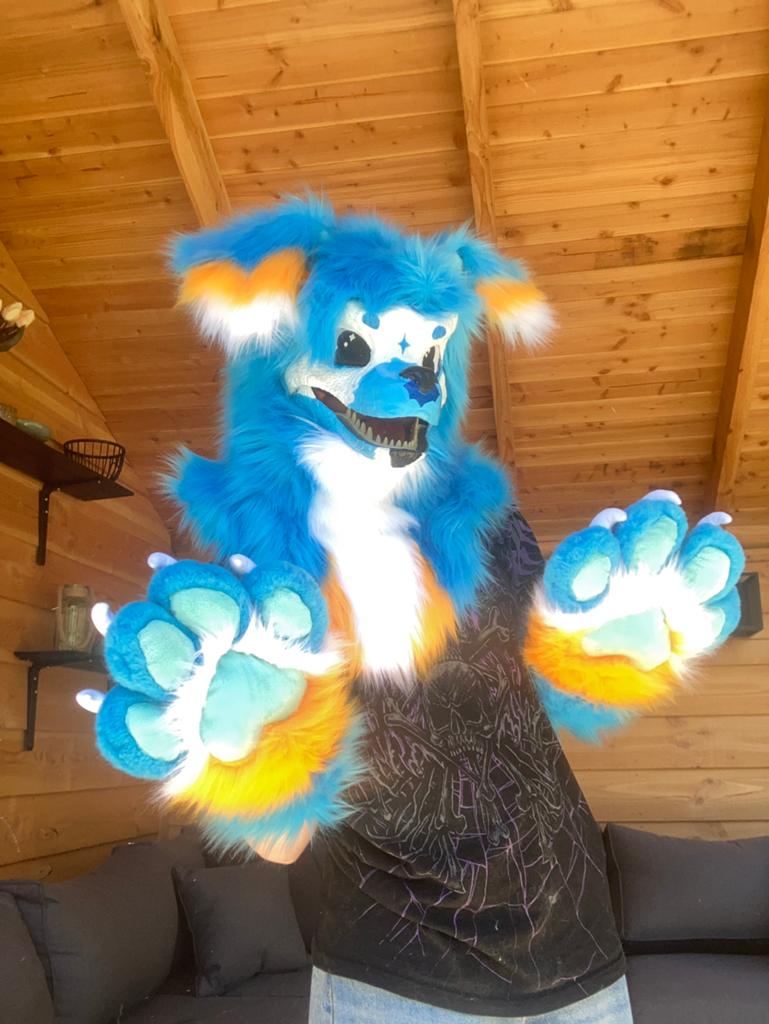 Blue dog dino mask fursuit, Verzenden, Nieuw, Toneelattributen of Onderdelen