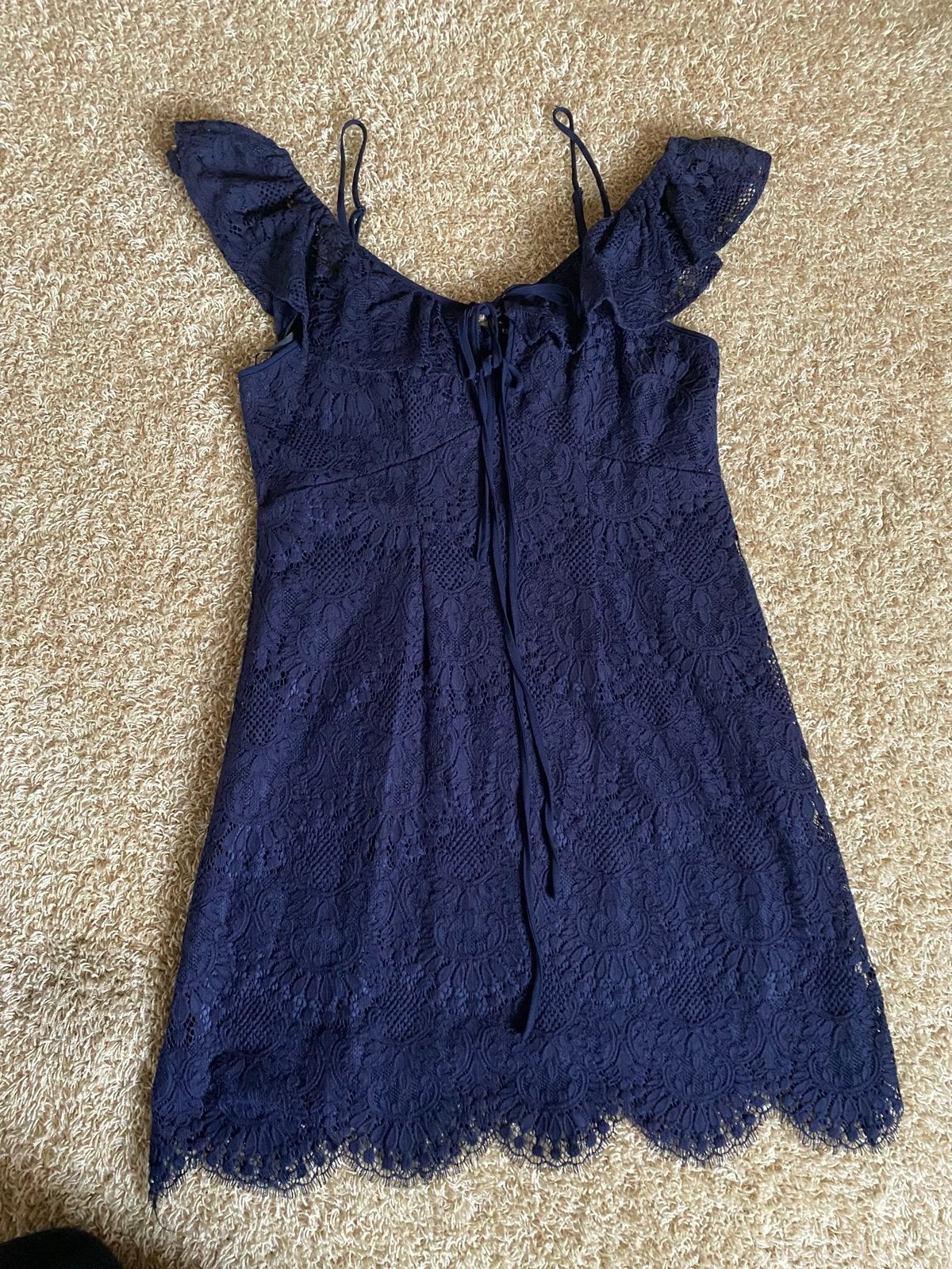 Morgan jurk blauw kant off shoulder mt. M/L, Maat 38/40 (M), Blauw, Ophalen of Verzenden, Zo goed als nieuw