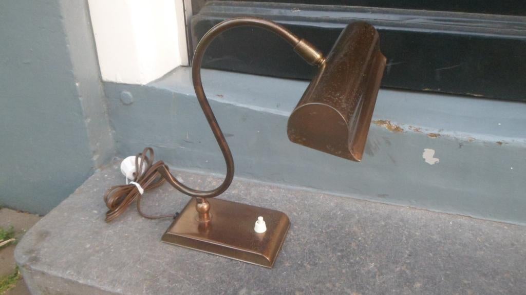 Vintage gebronsd koperen pianolamp bureaulamp in goede staat, Ophalen of Verzenden