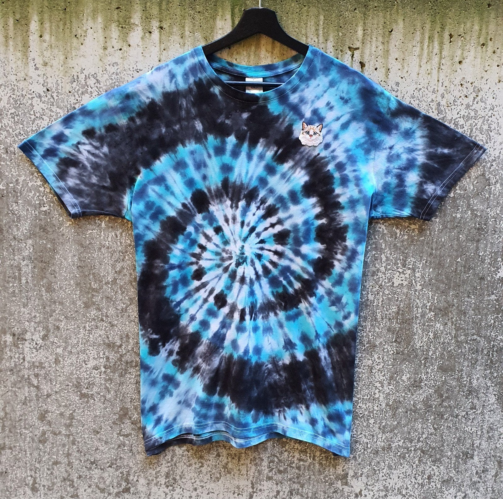 Blauw - zwart spiral tie dye met ragdoll kat tshirt maat XL, Ophalen of Verzenden, Spiral Creaties, Blauw, Maat 56/58 (XL)