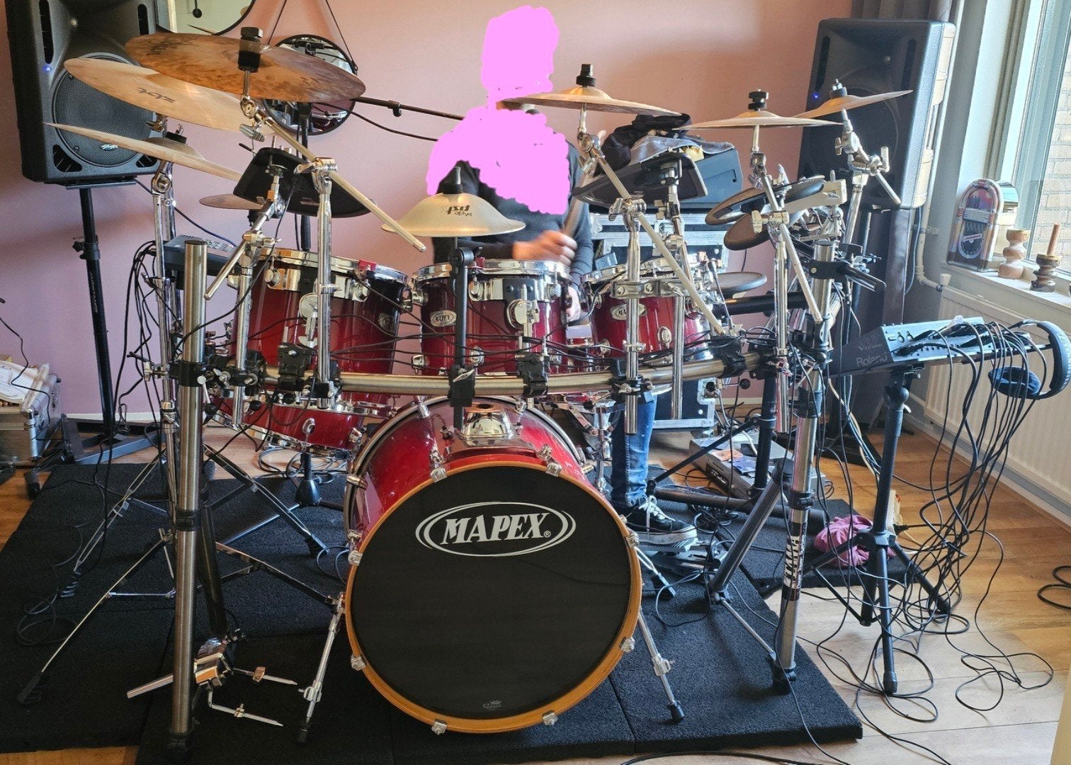 Drumstel Mapex, zeer uitgebreid. Electr. getriggerd, ook, Muziek en Instrumenten, Drumstellen en Slagwerk, Ophalen, Zo goed als nieuw