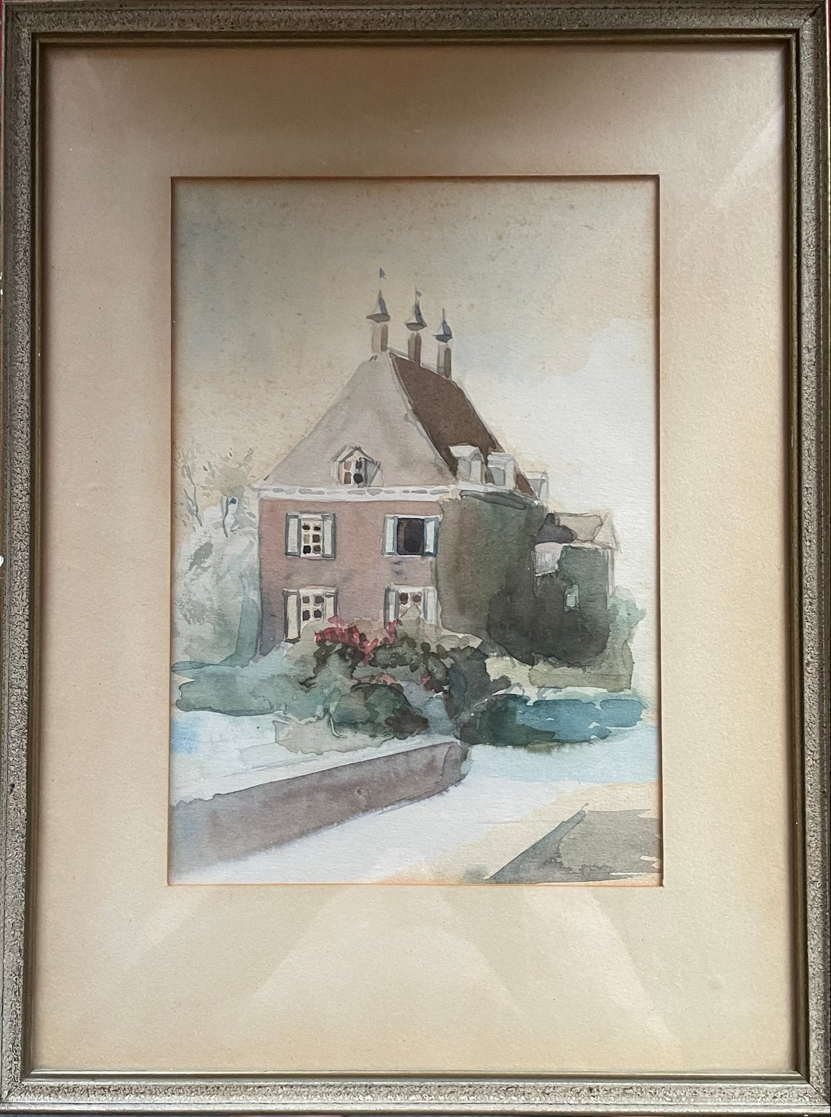 Sfeervolle Aquarel van een Historisch Gebouw, Ophalen of Verzenden, Ingelijst, Klassiek, Aquarel