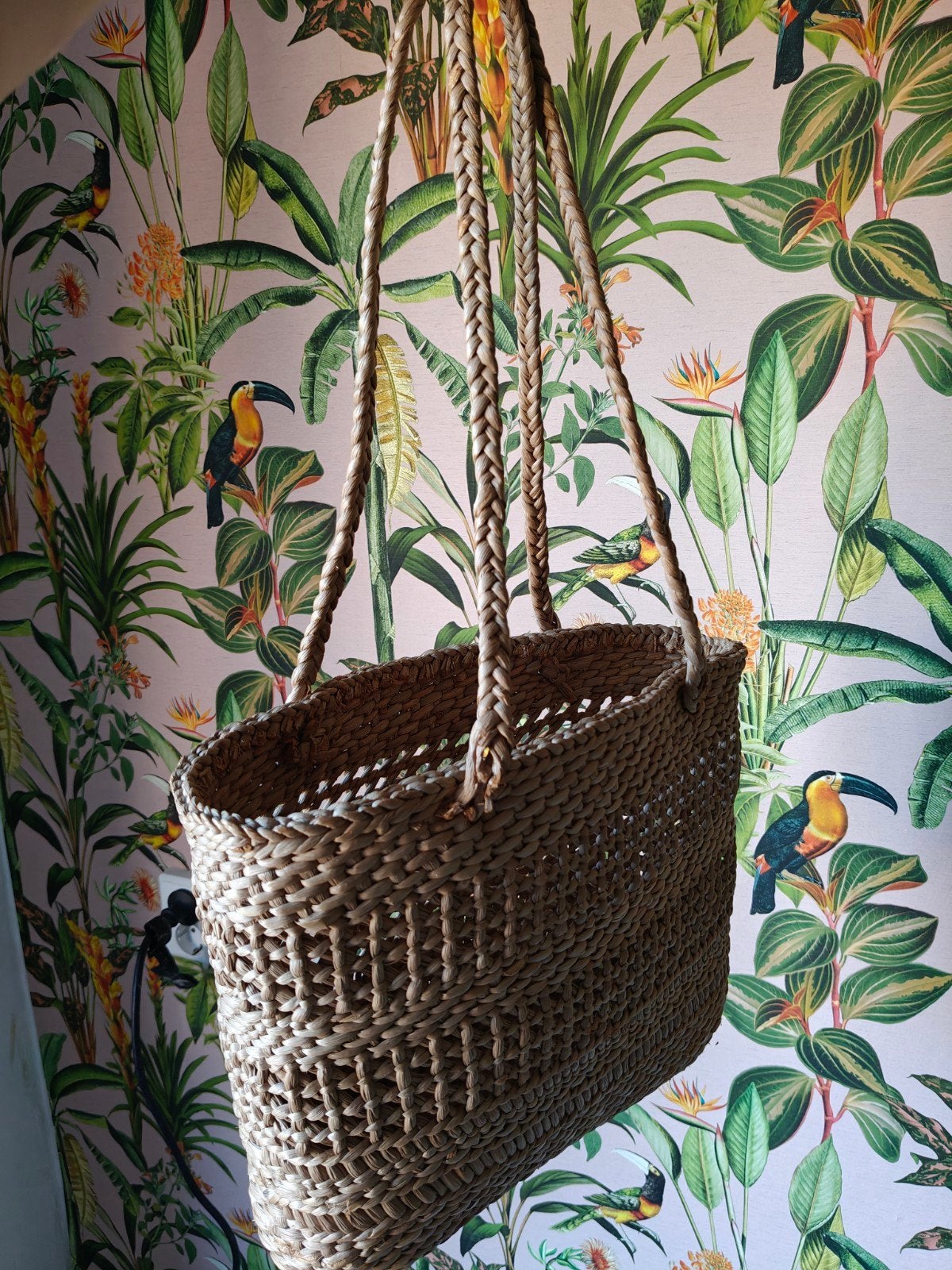 Gevlochten rieten shopper / handtas, Ophalen of Verzenden, Gebruikt, Bruin, Shopper