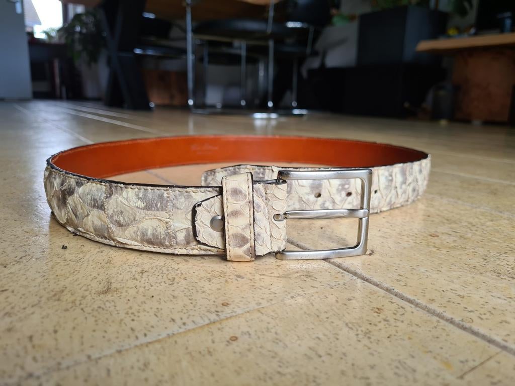 Python riem heren 118 cm lang. 4 cm breed. Leren heren riem, Ophalen of Verzenden, Bruin, 95 tot 105 cm