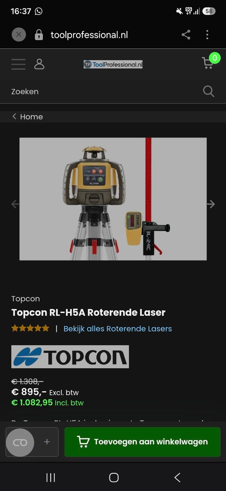 Topcon RL-H5A Roterende Laser met Statief en Baak, Ophalen, Gebruikt, Overige meters