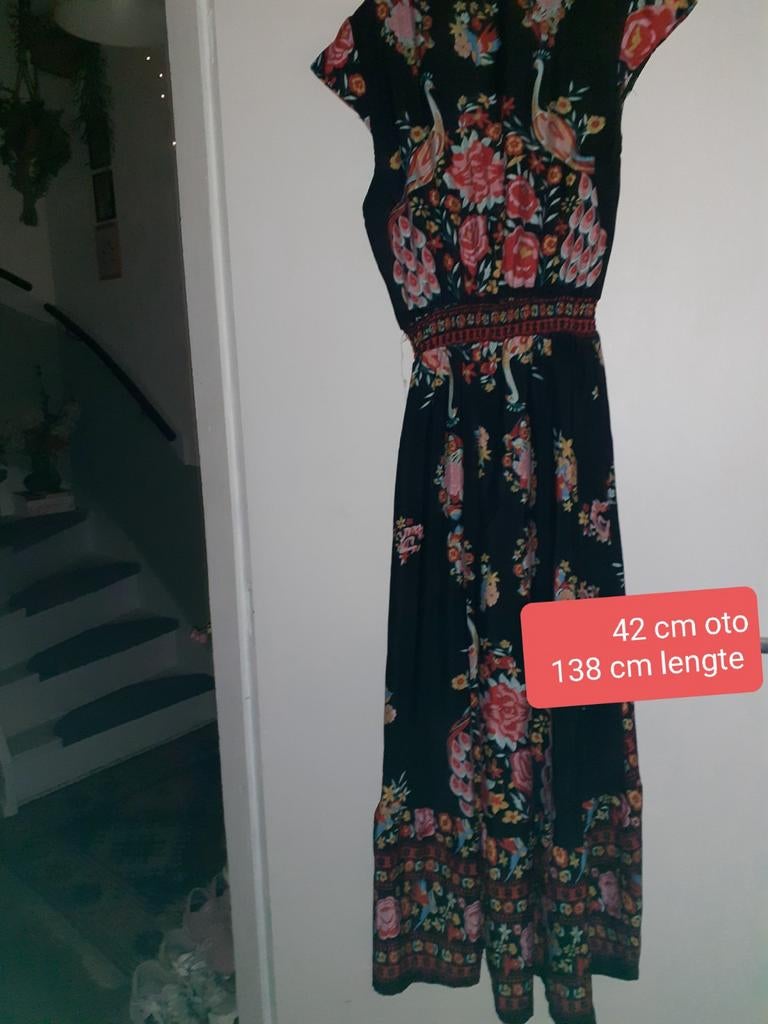Boho Pauwen Jurk - Maat S, Zwart, Ophalen of Verzenden, Onbekend, Maat 36 (S)