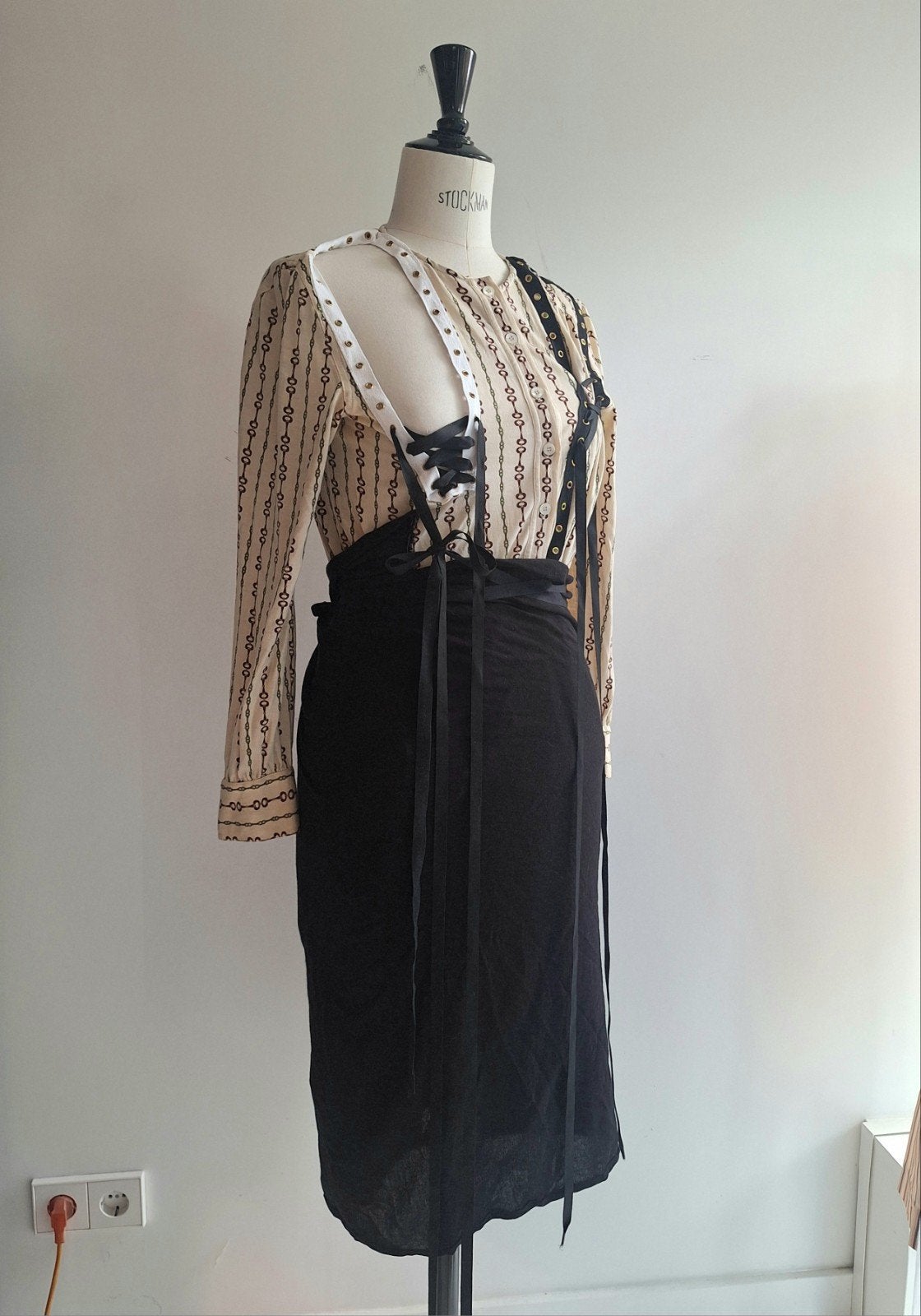 vintage upcycled reworked Céline blouse wordt jurk wol, Kleding | Dames, Maat 38/40 (M), Zwart, Ophalen of Verzenden, Gedragen