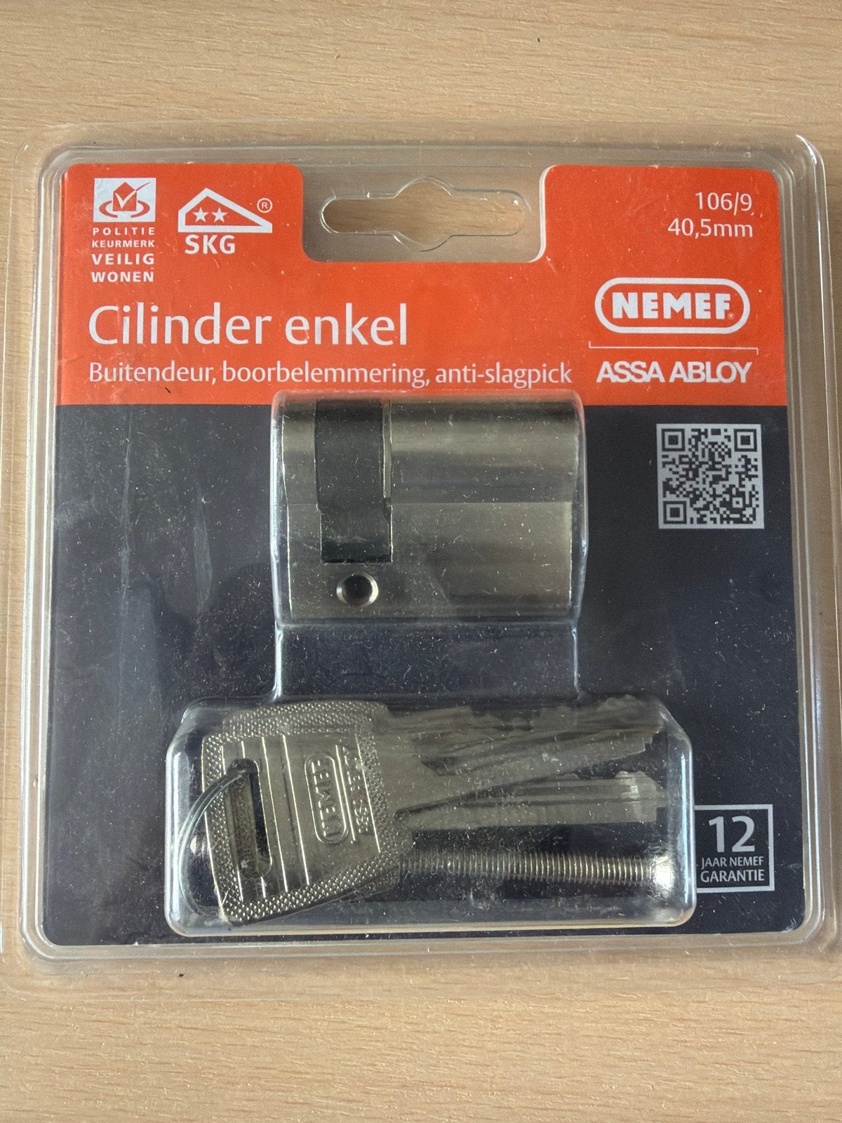 NEMEF enkele cilinder 40,5mm - SKG** Politiekeurmerk, Ophalen of Verzenden, Nieuw, Overige materialen, Slot