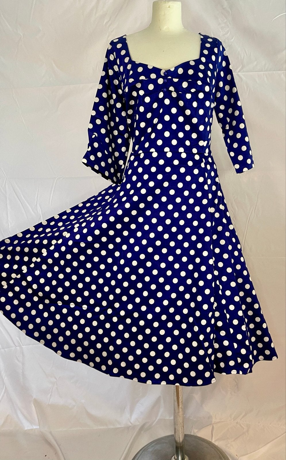 Lindy Bop Linda Polka Navy Jurk 3/4 Mouw - Maat 46/48 nieuw!, Blauw, Maat 46/48 (XL) of groter, Nieuw, Ophalen of Verzenden