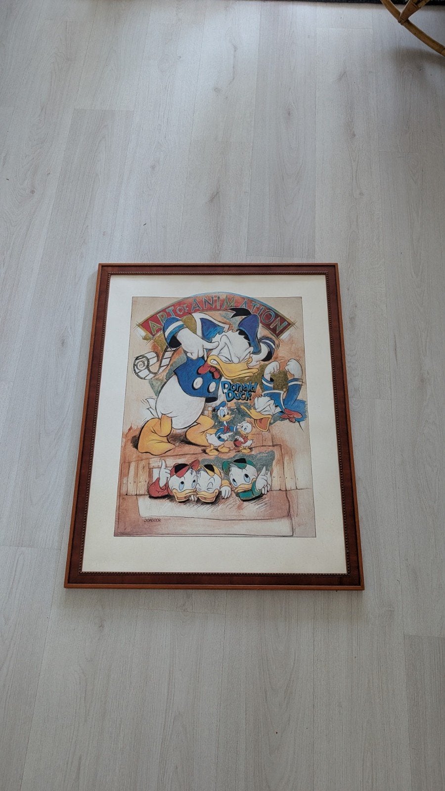 Donald Duck schilderij met Kwik, Kwek en Kwak - Joadoor, Antiek en Kunst, Ophalen, Overige onderwerpen, Gesigneerd, Papier