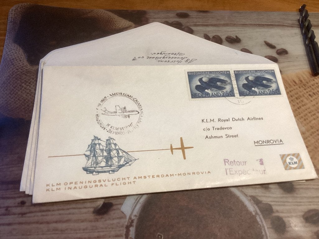 No4143 KLM Amsterdam Monrovia 2-11-1960 Nederland jaargan, Postzegels en Munten, Ophalen of Verzenden, Onbeschreven, Nederland