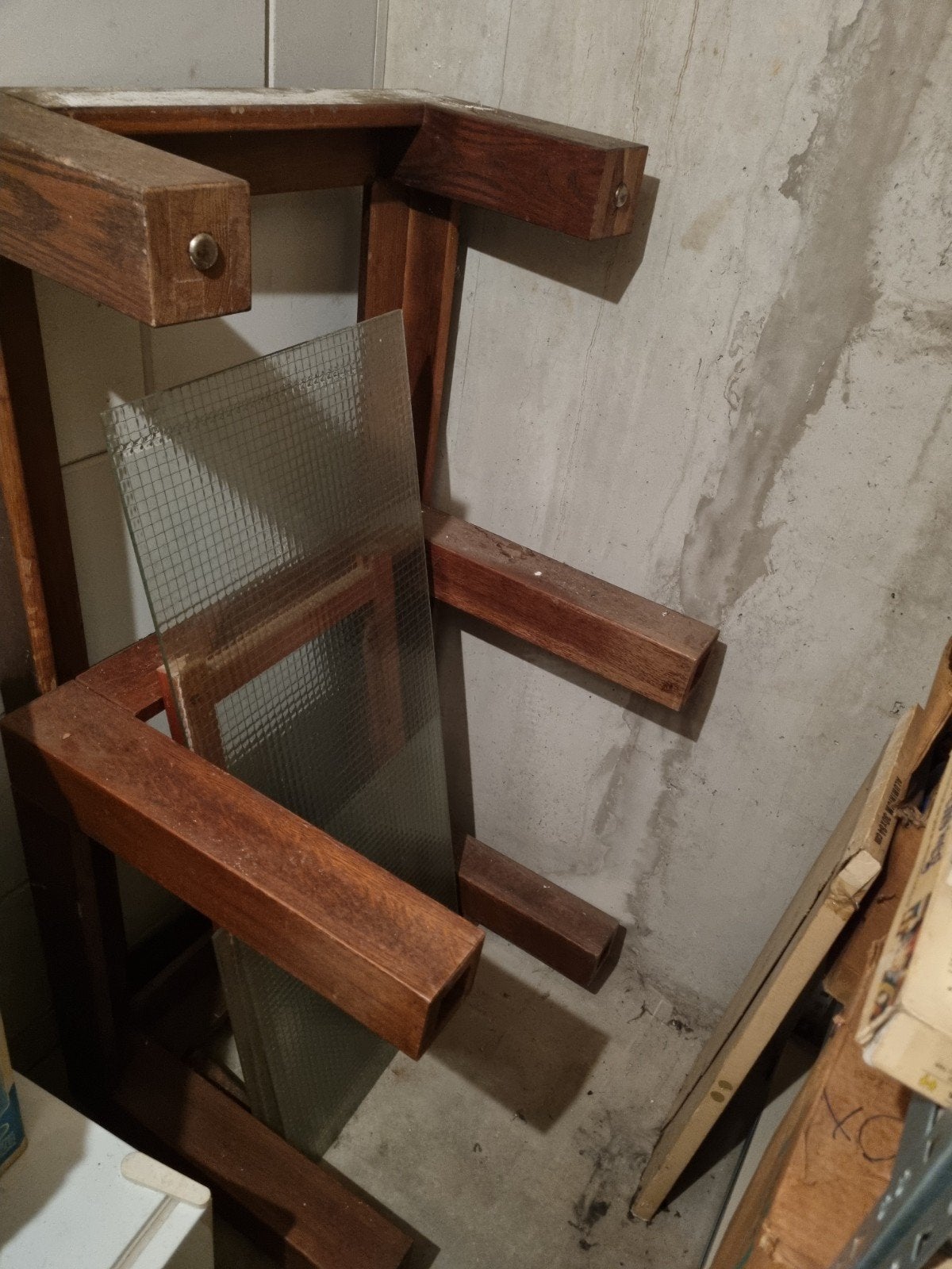 Retro salontafel en hoektafel met Glasplaat met draadstruc, Ophalen, Gebruikt