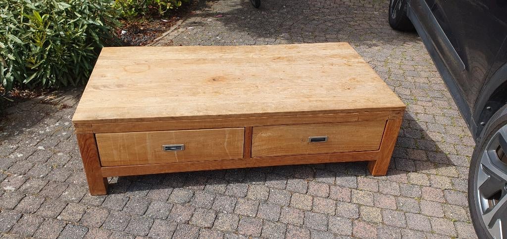 Salontafel met laden, Ophalen, Gebruikt, 100 tot 150 cm, Teakhout