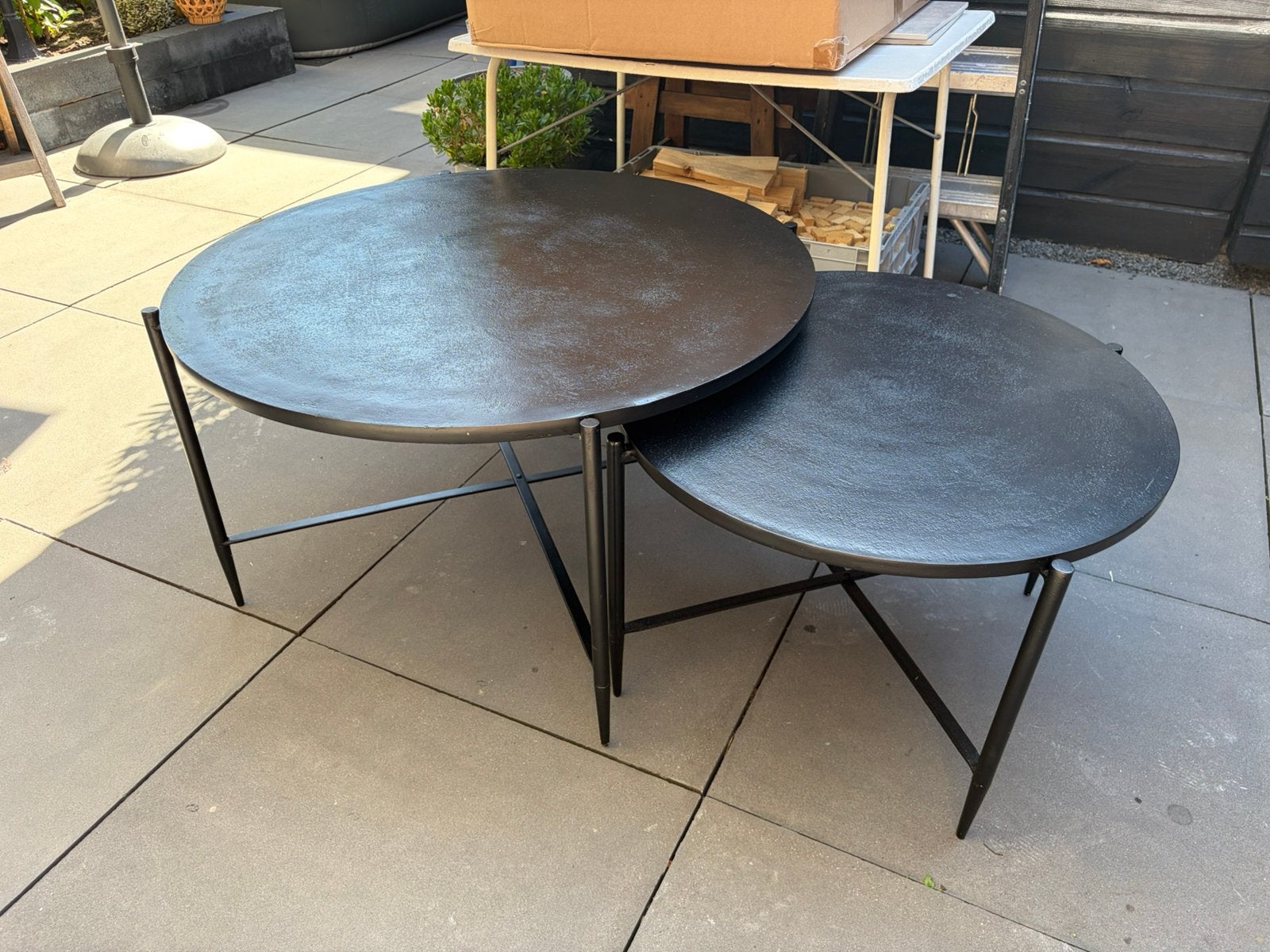 Zwarte salontafel set van metaal, Ophalen, 50 tot 100 cm, Rond, 50 tot 100 cm