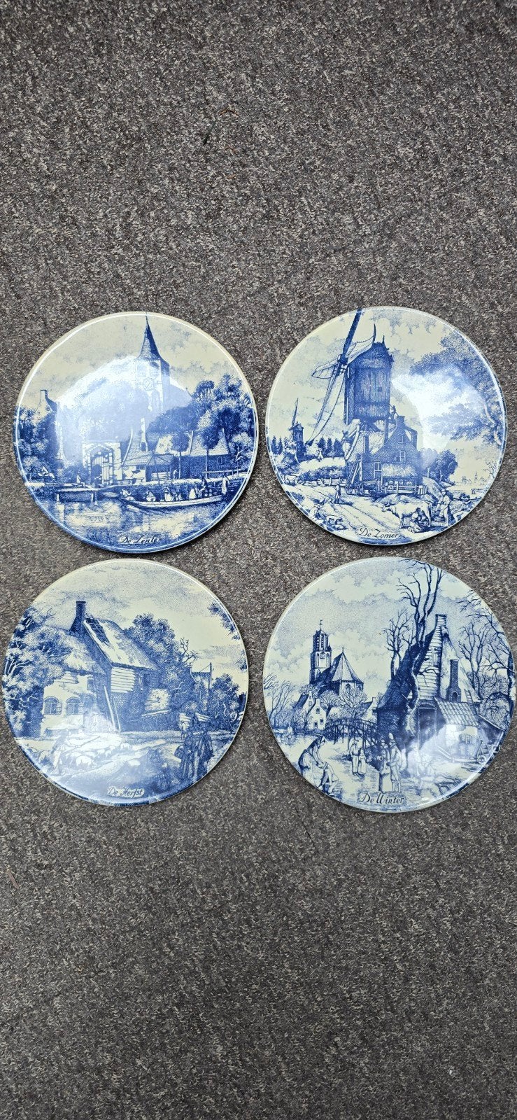4 originele Blauw Delfts wandborden - De Vier Jaarget, Ophalen of Verzenden