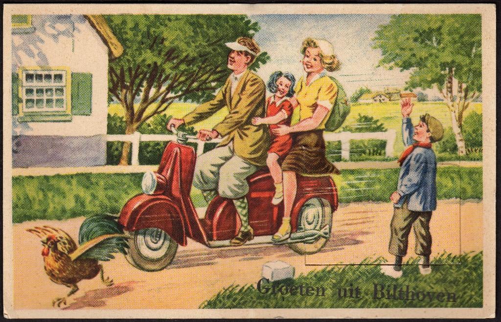 Bilthoven, Leporello, op de scooter, ongelopen  1950-60, Verzamelen, Ansichtkaarten | Nederland, Verzenden, 1940 tot 1960, Ongelopen