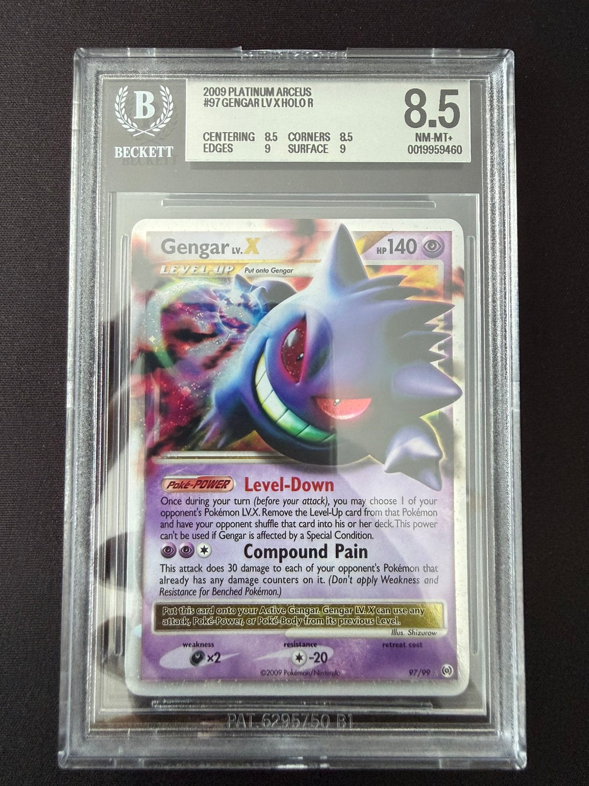 BGS 8.5 GENGAR LV.X - 2009 platinum arceus, Ophalen of Verzenden, Nieuw, Losse kaart, Foil
