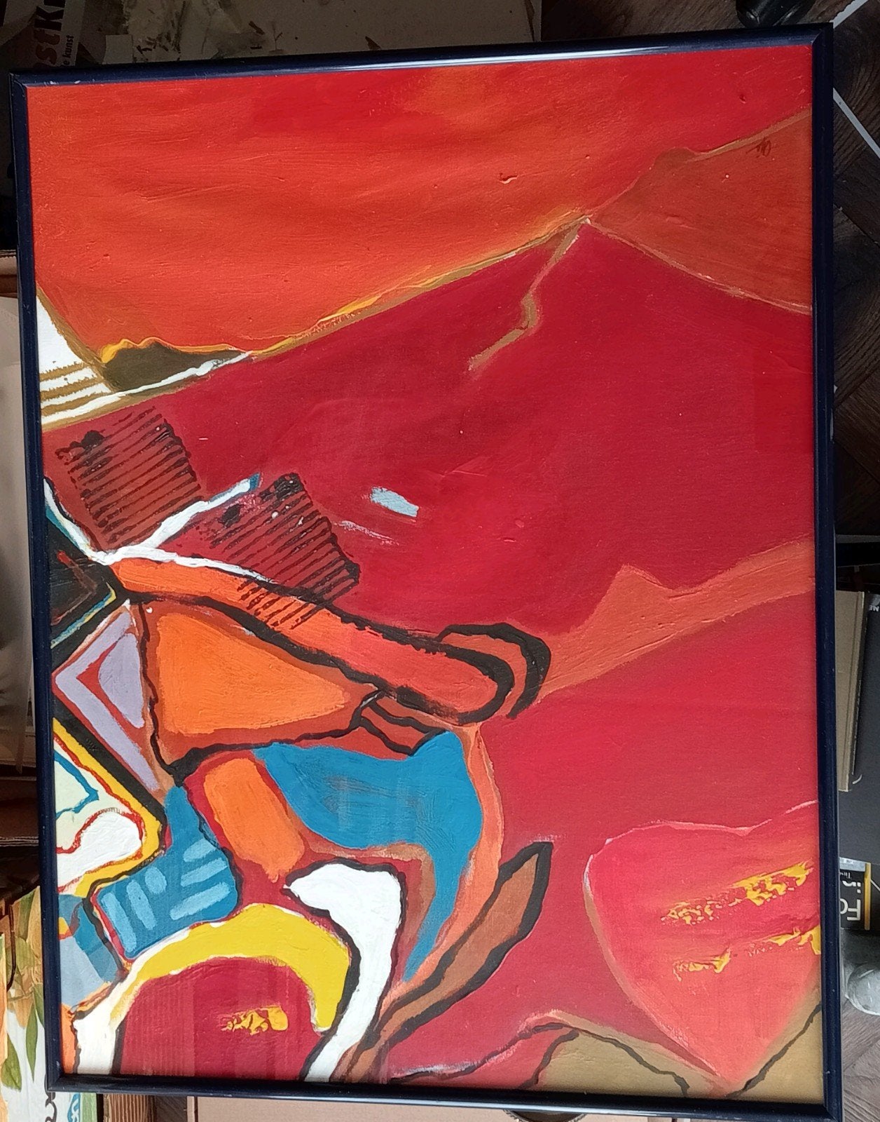 Gouache olieverf op papier abstracte compositie gesigneerd, Ophalen of Verzenden