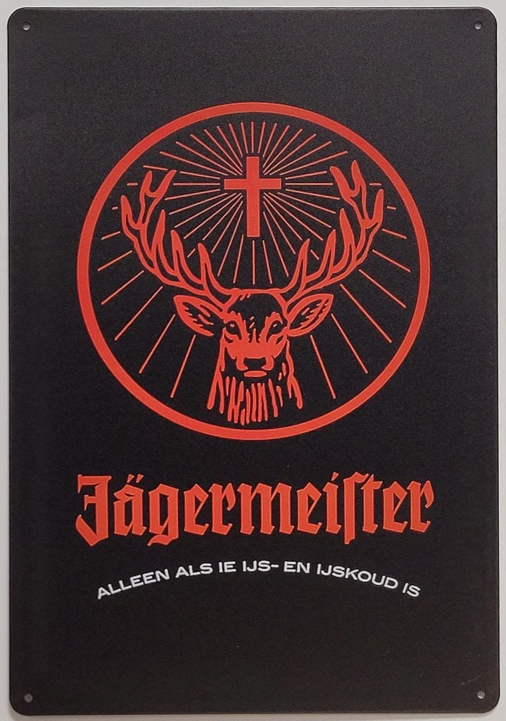 Jagermeister ijskoud logo reclamebord van metaal wandbord, Verzamelen, Merken en Reclamevoorwerpen, Reclamebord, Info@deconoord.nl