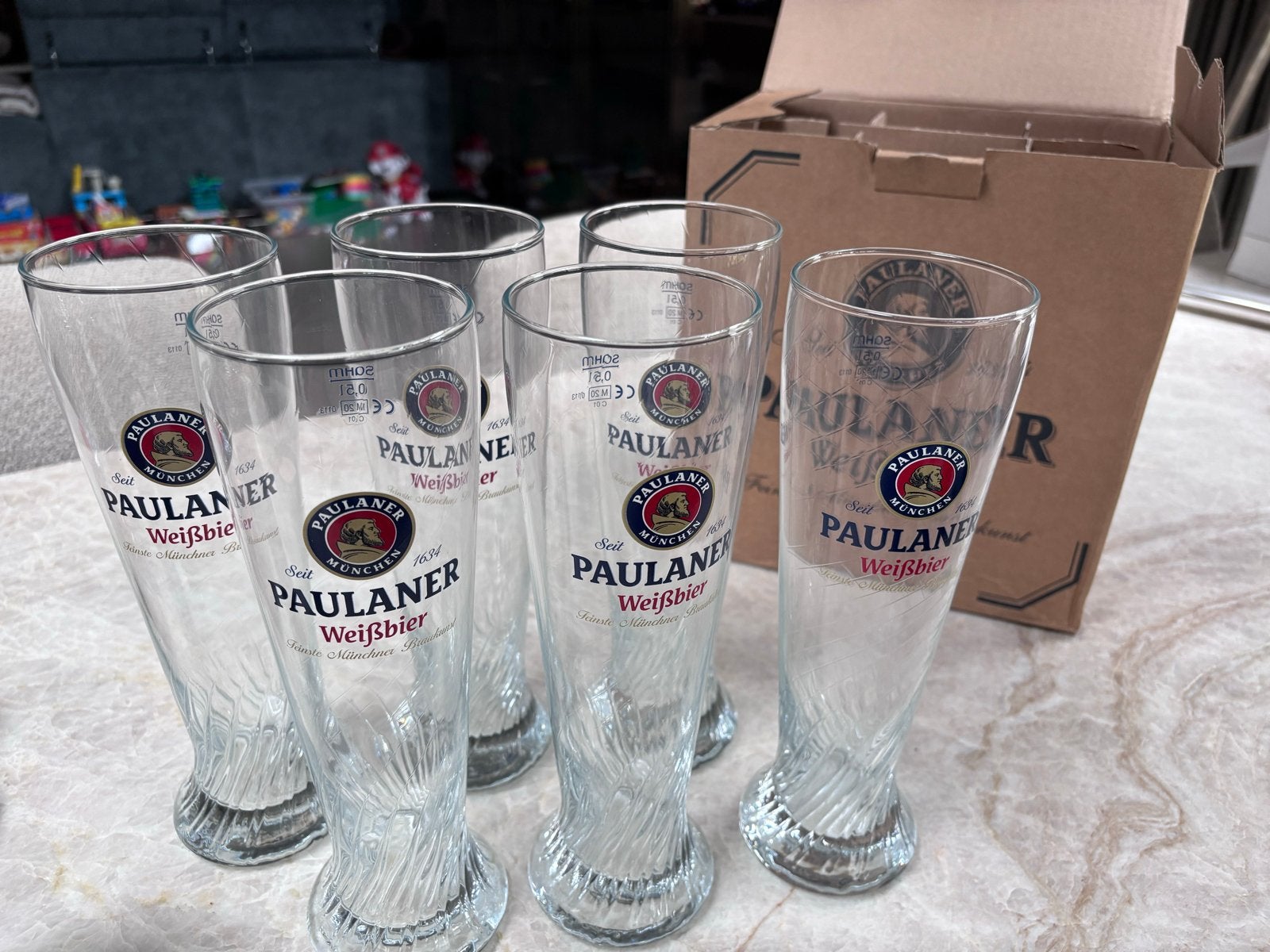 6 Paulaner Weissbier Bierglazen 0,5L - Nieuw in doos, Ophalen of Verzenden, Nieuw, Bierglas