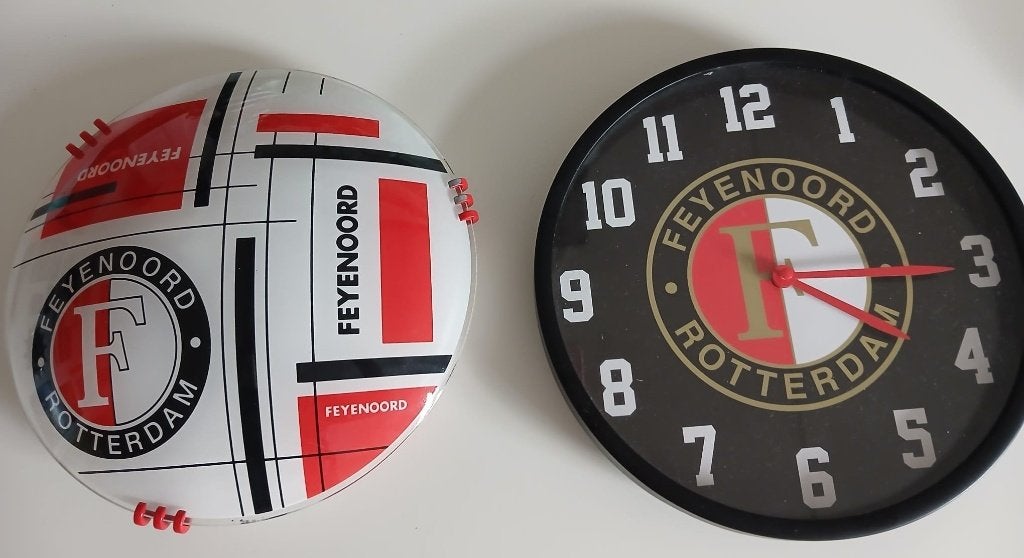 Feyenoord glazen plafondlamp & wandklok, Ophalen of Verzenden, Zo goed als nieuw, Feyenoord, Overige typen