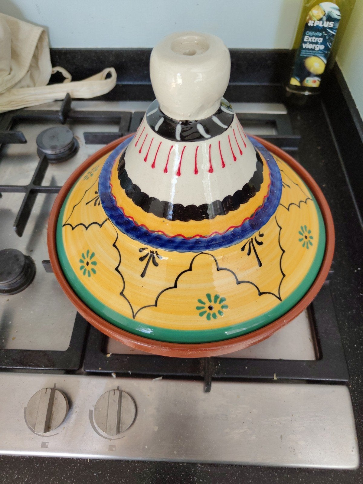 Mooie handgeschilderde tajine, Huis en Inrichting, Ophalen, Met deksel, Tajine, Zo goed als nieuw