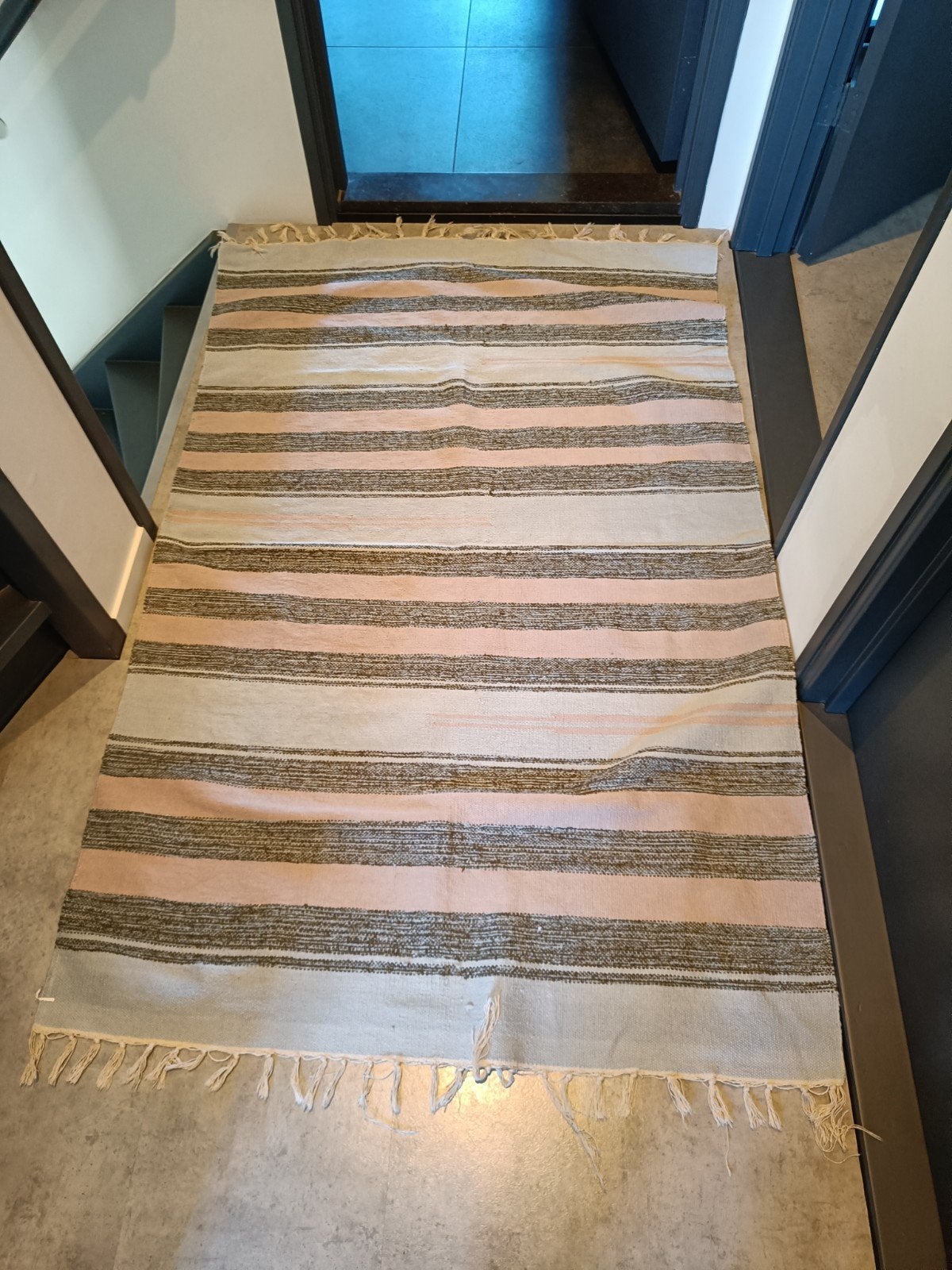 Vloerkleed lichtblauw/antraciet/roze - 170x110 cm, Huis en Inrichting, Stoffering | Tapijten en Kleden, 100 tot 150 cm, Grijs