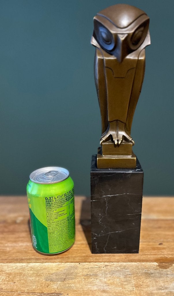 Bronzen art deco stijl uil. Replica naar Johan Coenraad., Art deco, Ophalen of Verzenden, 20 - 50 cm, Beeld