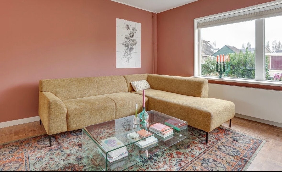 GRATIS Hoekbank Matteo hoek rechts - geel, deze week ophalen, Huis en Inrichting, Ophalen, 250 tot 300 cm, Gebruikt, Hoekbank