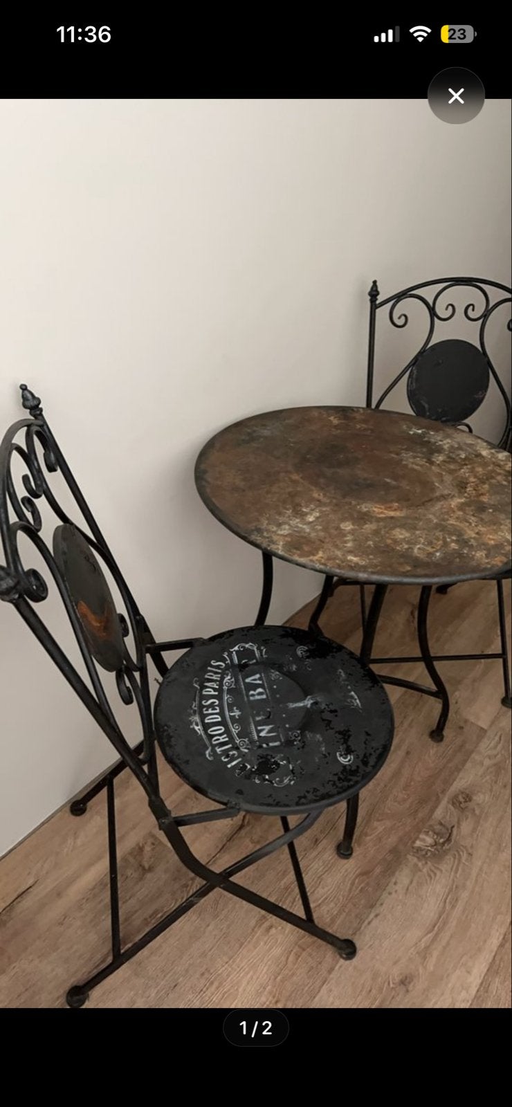 Vintage ijzeren bistro set - inklapbare stoelen, Overige materialen, Gebruikt, Eettafel, Tuinset