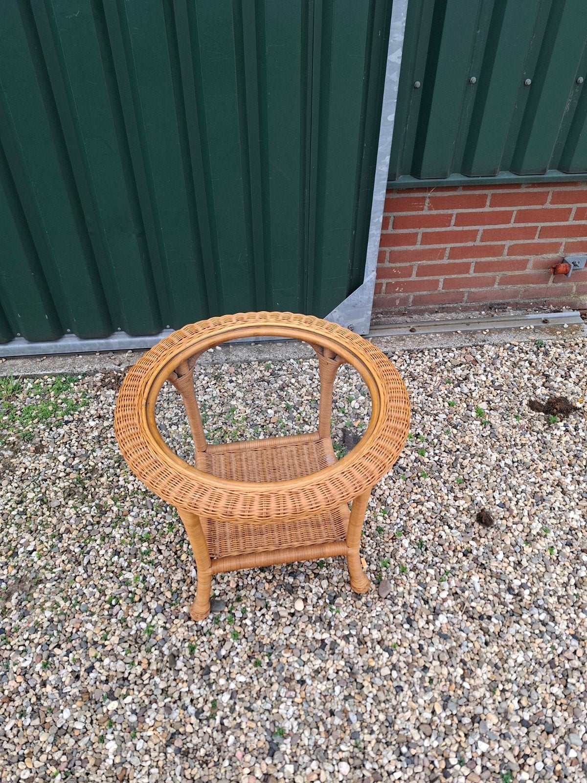 Oosters rieten tafeltje met glasplaat 60x51 cm, Minder dan 55 cm, Gebruikt, Rond, X