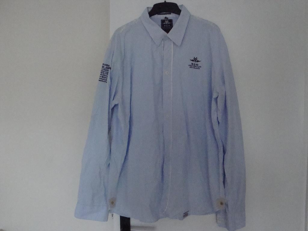 Blauw met wit NEW ZEALAND AUCKLAND overhemd. Maat XXL., Overhemd, Overige kleuren, Ophalen of Verzenden, Zo goed als nieuw