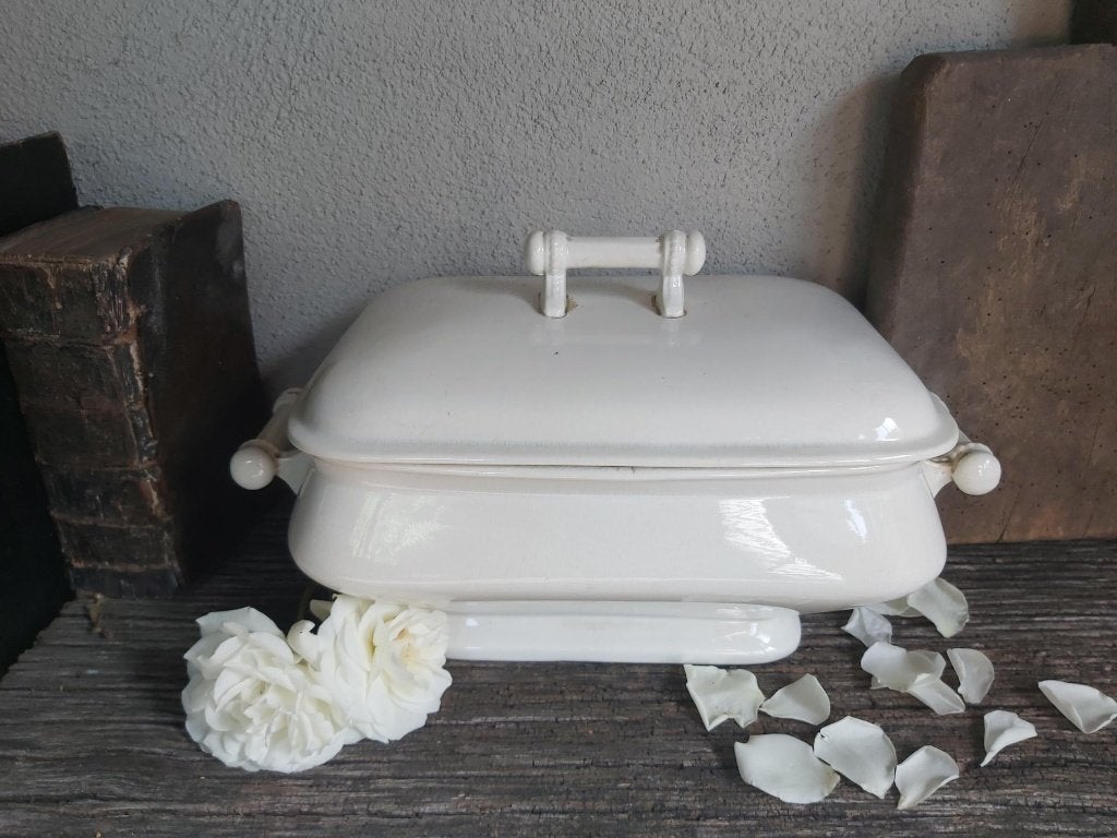 Prachtige oude rechthoekige franse (soep) terrine/dekschaal, Ophalen of Verzenden