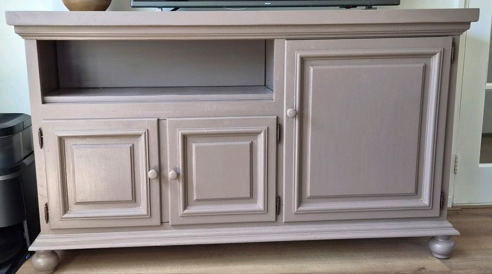 Brocante Landelijk TV-meubel Taupe - 140x80x50 cm, Ophalen, Gebruikt, Hout