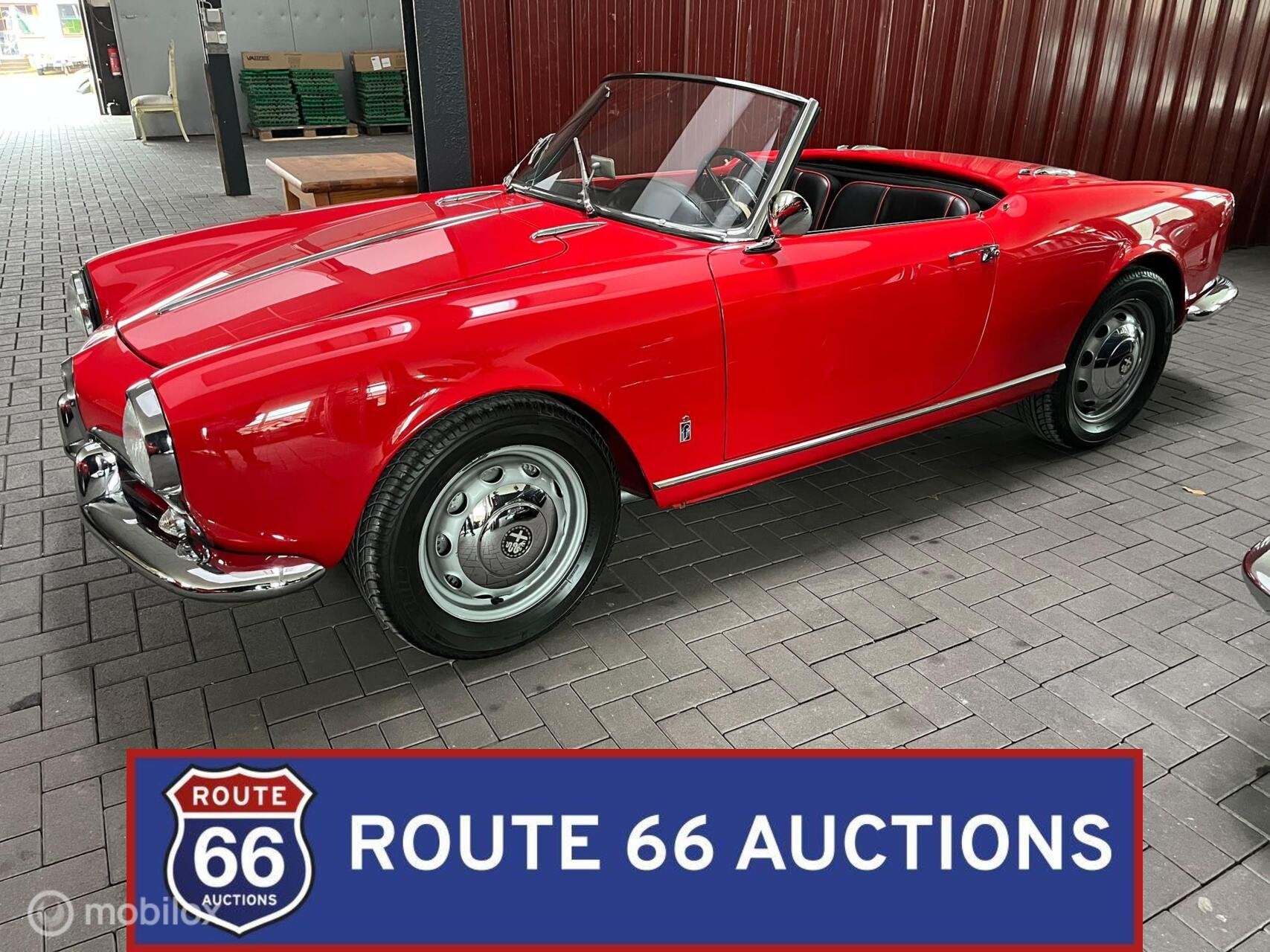 Alfa Romeo Giulietta Spider | 1957 | Route 66 Auctions, Auto's, Overige carrosserieën, Zwart, Bedrijf, Handgeschakeld