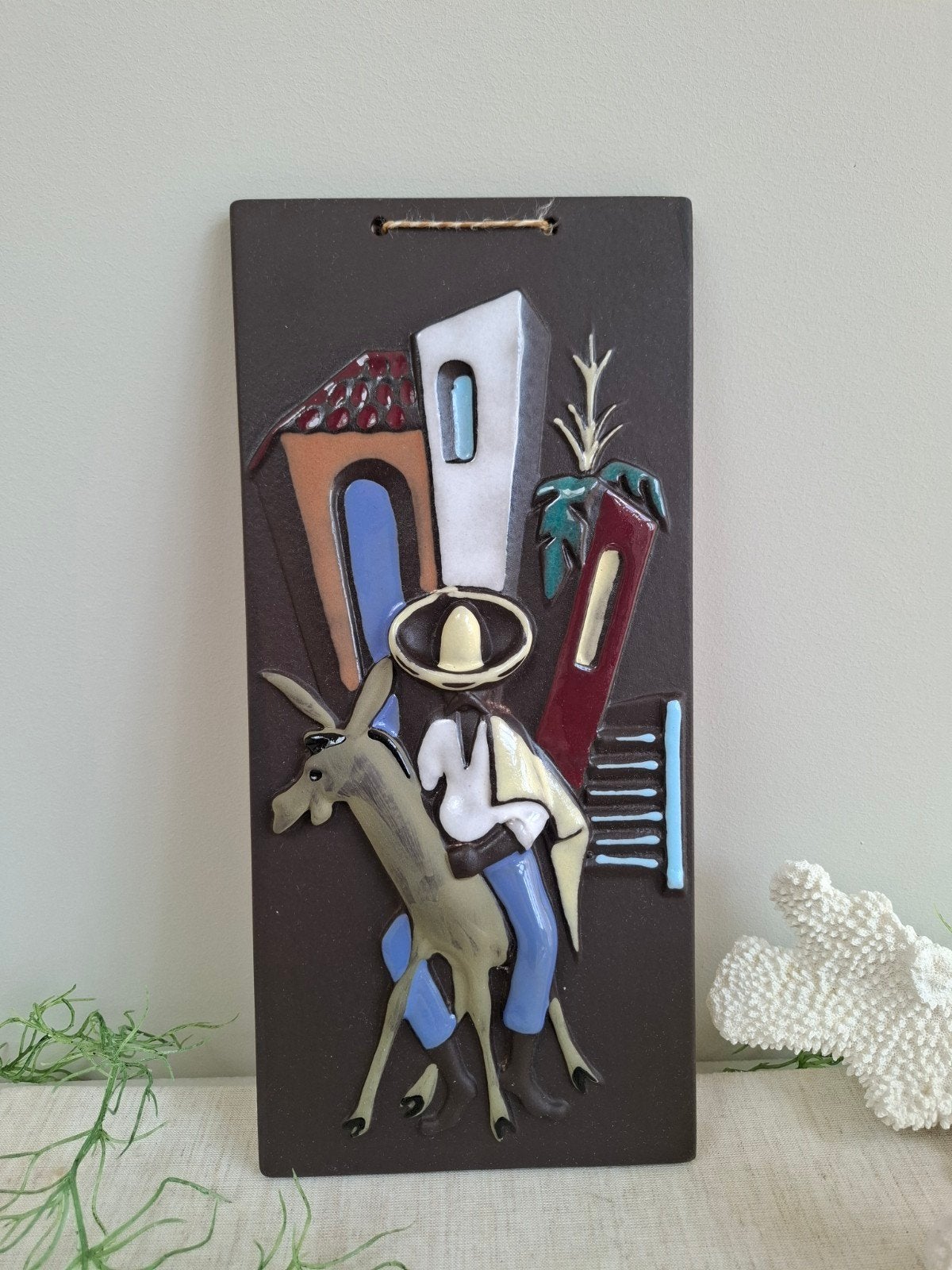 Vintage Keramische Wanddecoratie Ezel en Man uit Zweden, Ophalen of Verzenden